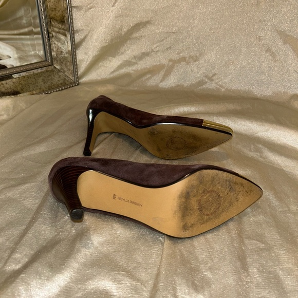 Velvet Mocha Heels with Gold Toe - Picture 6 of 6